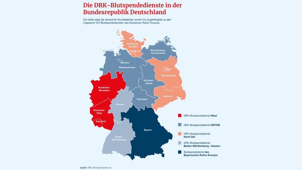 Deutschlandkarte der DRK-Blutspendedienste
