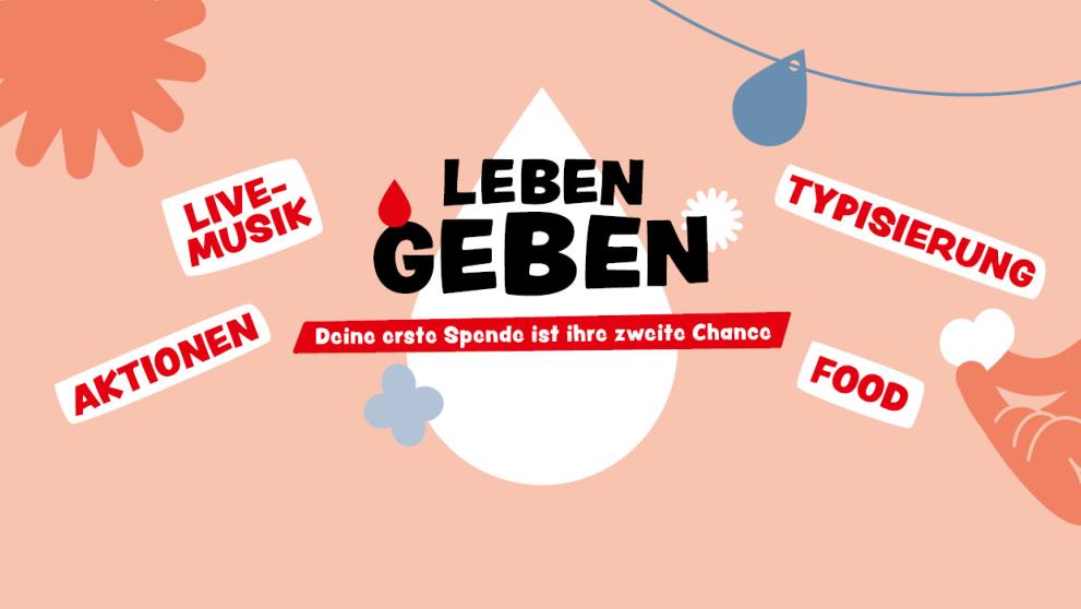 Eine Grafik, auf der steht: Leben Geben, Aktionen, Food, Typisierung und Live-Musik.