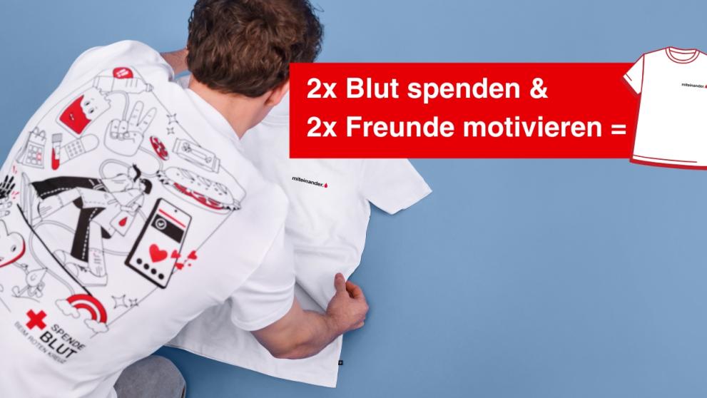 Mann Foto hinten, T-Shirt mit Blutspende-Elementen