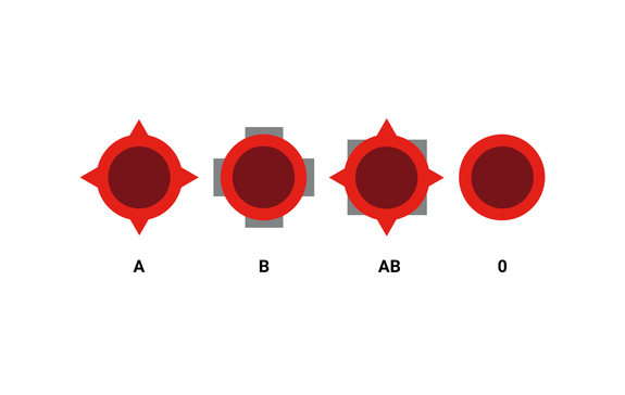 Illustration von Blutplättchen mit verschiedenen Antigenen