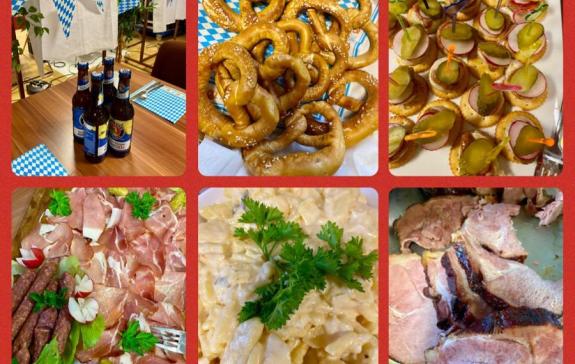 Zu sehen sind verschiedene Buffet-Elemente und das Team vom DRK