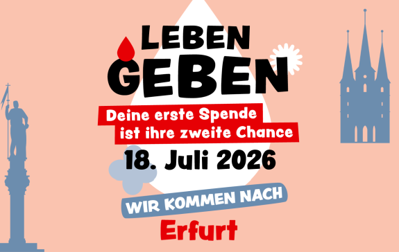 Eine Grafik, auf der steht: Leben Geben, Wir kommen nach Erfurt.