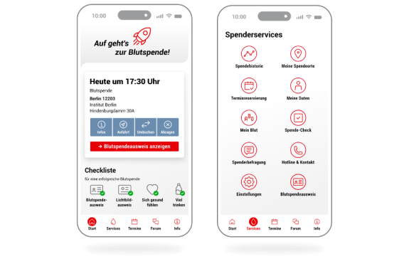 Zwei Screens der App liegen nebeneinander